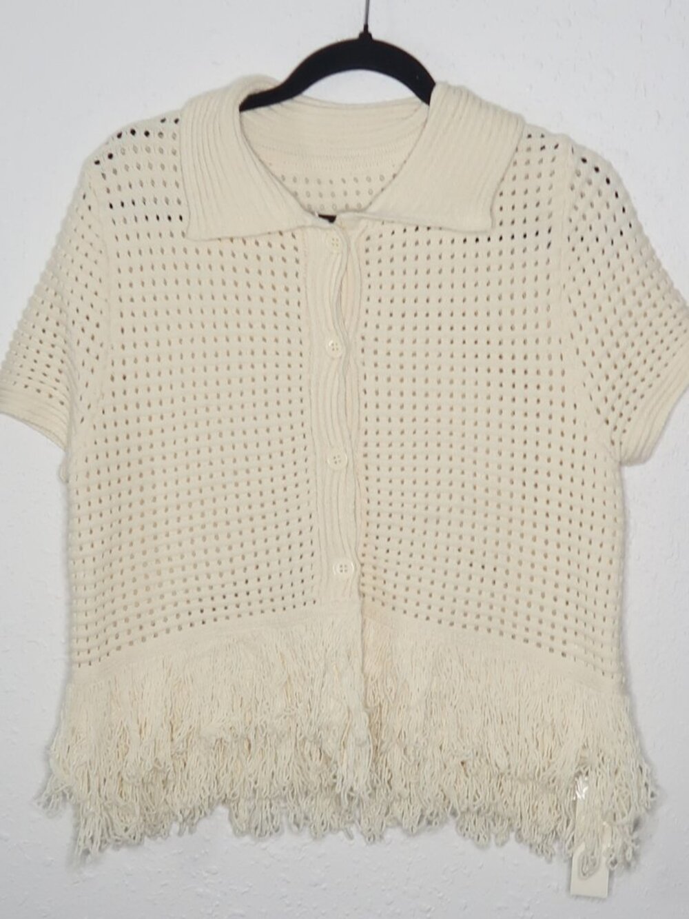 Commense Off White Cream Fringed Knit Mini Skirt